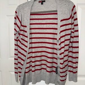 Gray and Red Striped Cardigan